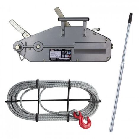 Dema – Tire-câble manuel 1,6 tonnes – Câble Ø 11 mm, longueur 20 m – Levier télescopique pour force ajustable – Crochet de sécurité inclus