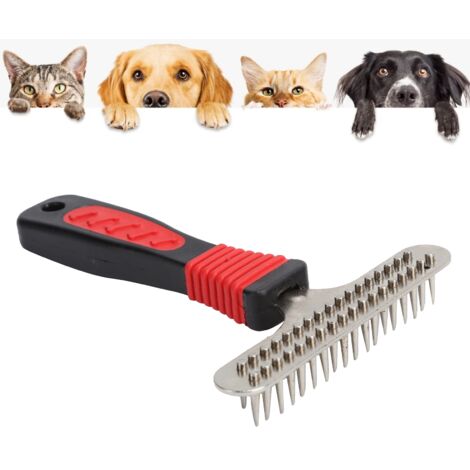Demêleur Professionnel pour Chiens et Lapins - Ébarbeur Double Rang Stainless Steel et Manche Plastique, 135g-140g - Équipement de Toilettage