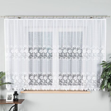 DEMETRIA - Fertiggardine aus Jacquard mit geradem Saum - 400 x 160 cm - weiß