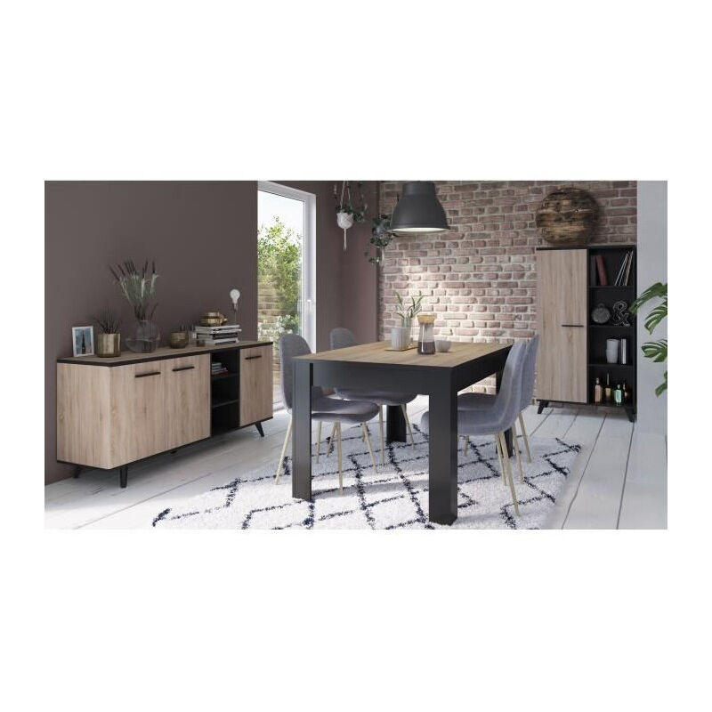Demeyere - Ensemble sejour Enfilade + Table haute + Vitrine - Decor chene brosse - wayne