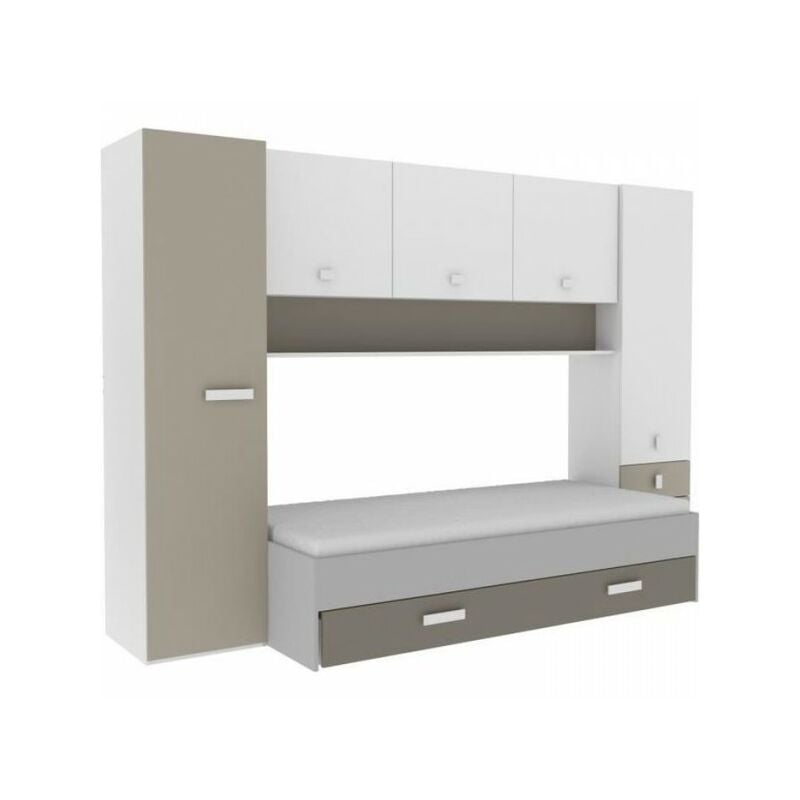 Demeyere - Lit gigogne enfant avec multiples rangements - Décor blanc/argile - 90 x200 cm - tidy