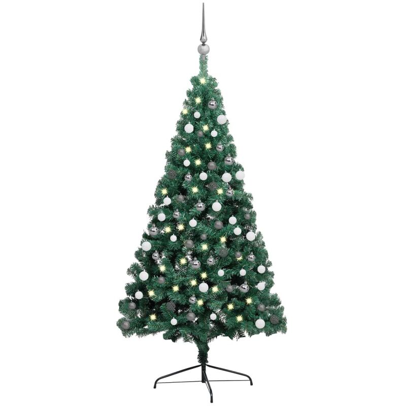 Vidaxl - Demi-arbre de Noël artificiel avec led et boules Vert 120 cm