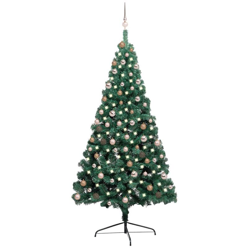 Vidaxl - Demi-arbre de Noël artificiel avec led et boules Vert 210 cm green and rose
