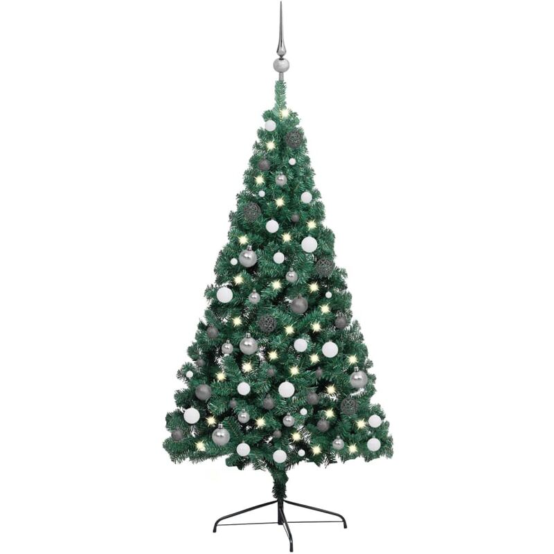Demi-arbre de Noël artificiel avec LED et boules Vert 240 cm