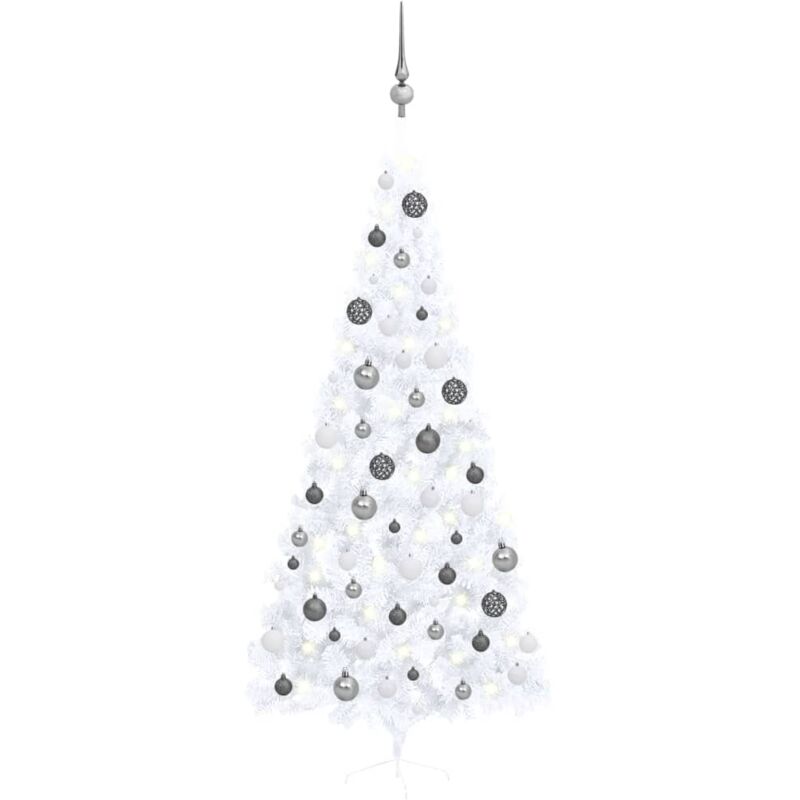 Demi-arbre de Noël artificiel avec led et boules Blanc 240 cm