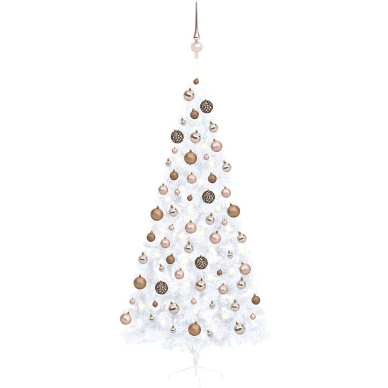 Demi-arbre de Noël artificiel avec led et boules Blanc 210 cm