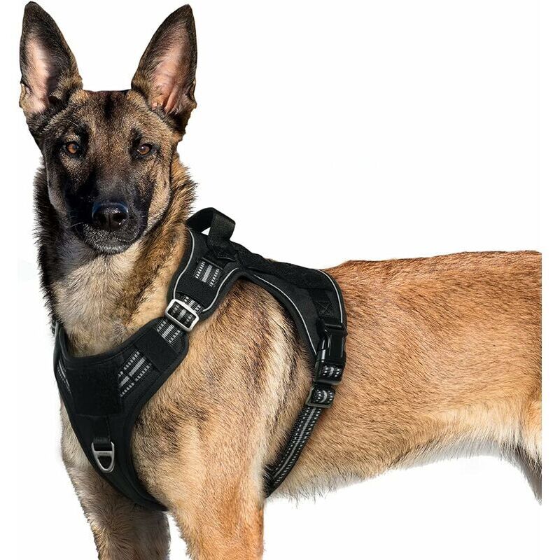 Harnais Chien Anti Traction, Harnais Tactique Chien Réfléchissant Réglable avec Poignée et Anneaux, Gilet Durable Facile à Mettre, Harnais Chien