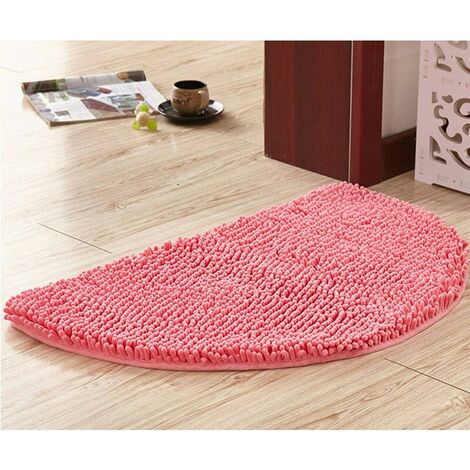 Demi-Cercle Tapis Salle Bain, Doux Absorbant Chenille Tapis De Baignoire Duveteux Antidérapante Tapis Tapis De Bain Demi-Lune pour Baignoire Lavable en Machine -Rose-60 90