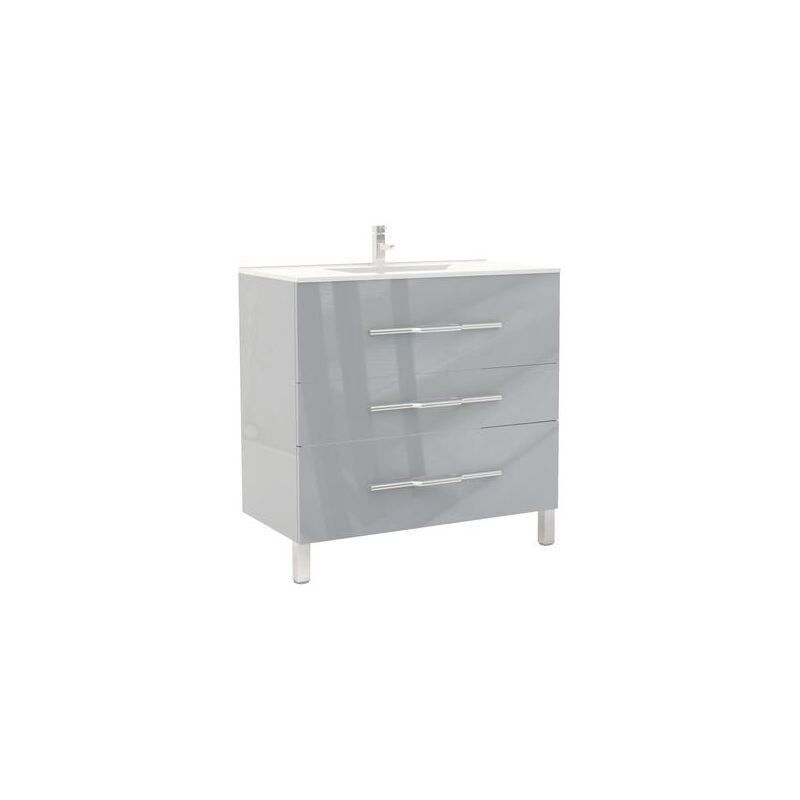 Ondee - Meuble à poser alan - L90cm - Gris - Laqué brillant - Livré monté