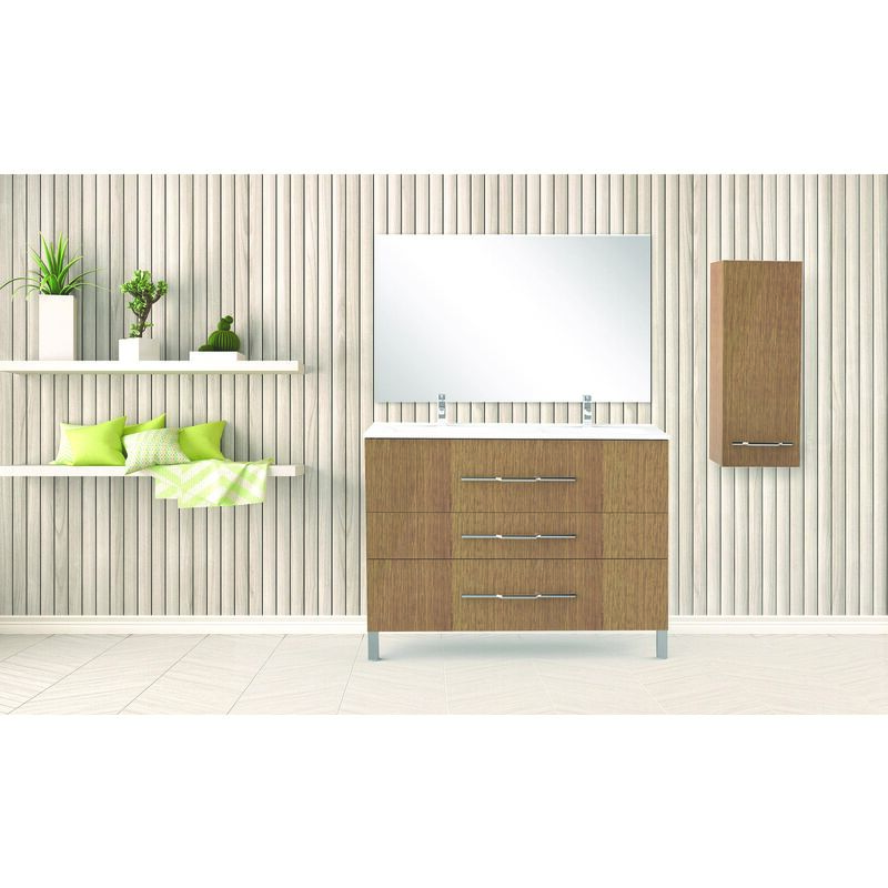 Demi-colonne de salle de bain à suspendre alan - L35cm - Chêne bio - Plaqué bois - Livré monté