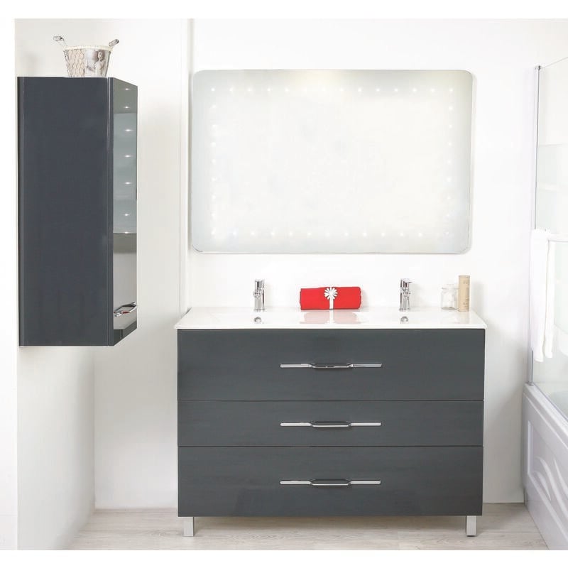 Demi-colonne de salle de bain à suspendre alan - L35cm - Poivre - Laqué brillant - Livré monté