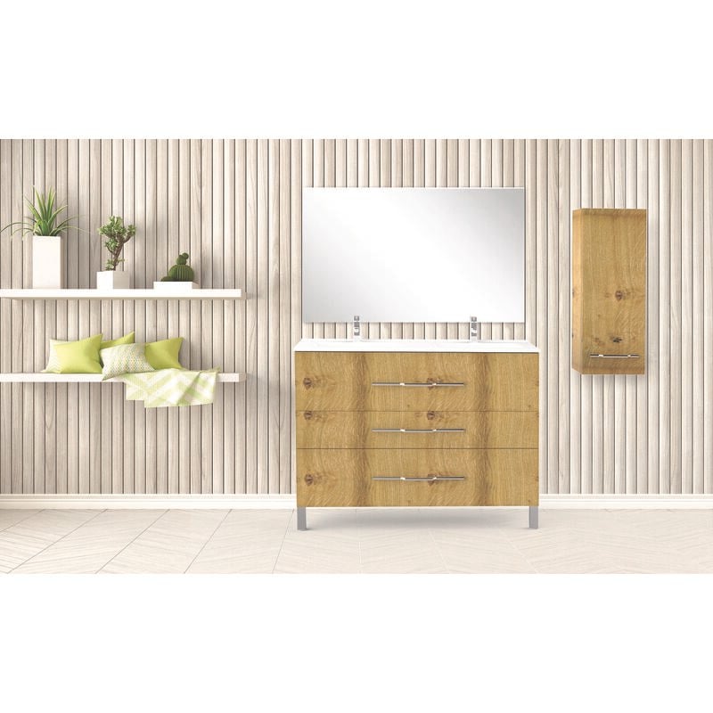 Demi-colonne de salle de bain à suspendre alan L35cm - Chêne rustique - Plaqué bois - Livré monté