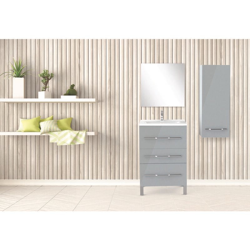 Ondee - Meuble à poser alan - L60cm - Gris - Laqué brillant - Livré monté