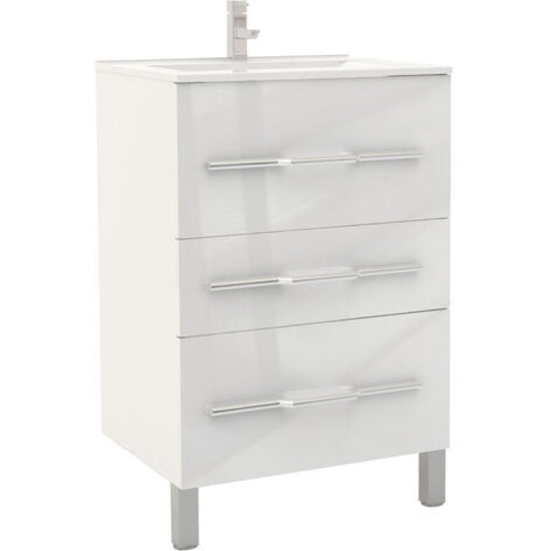 Meuble à poser alan - L60cm - Blanc - Laqué brillant - Livré monté