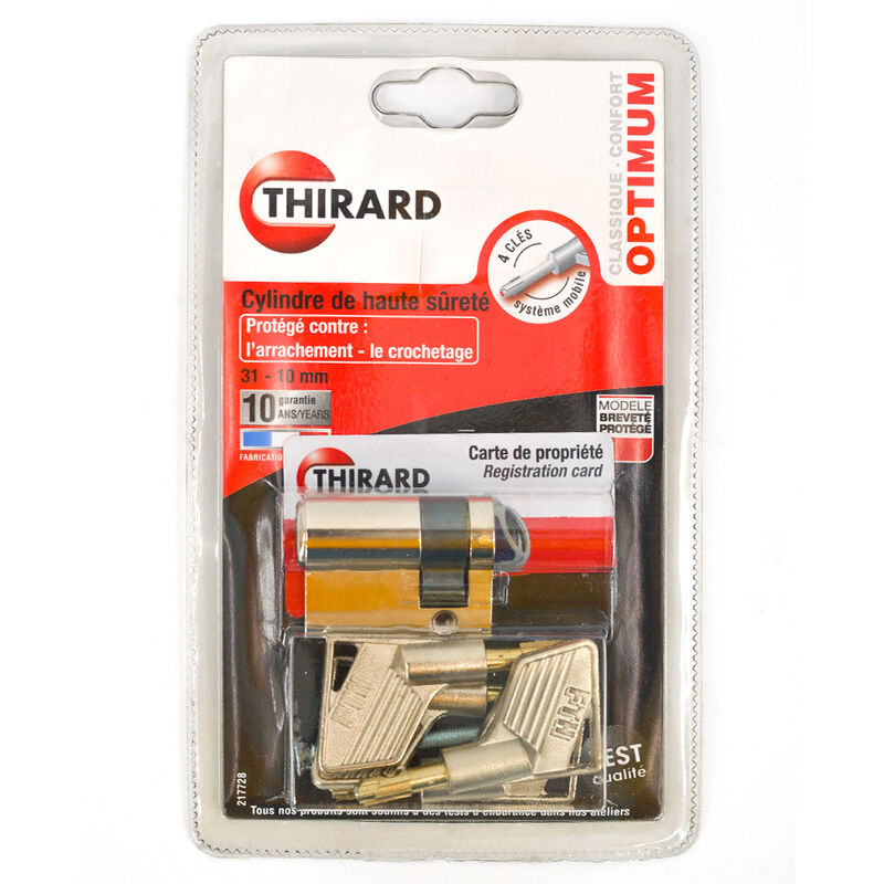 Demi Cylindre de sécurité nickelé 31x10 pour porte Pacific Thirard