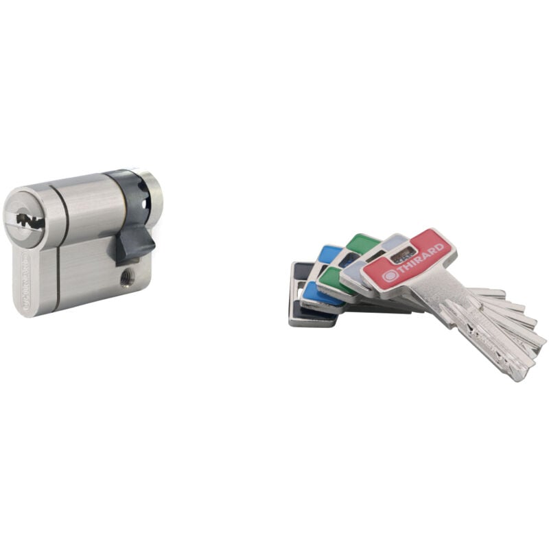 Demi-cylindre de serrure double entrée T2, 30x10mm, nickel, anti-arrachement, anti-perçage, anti-crochetage, 5 clés