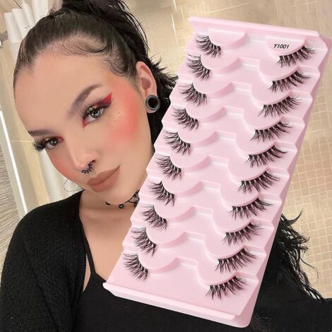 demi Faux Cils 10 Paires- 3d Faux Cils Naturel  La Main Ultra-minces Cils Bande Claire Professionnel Cils Noir Rutilisable