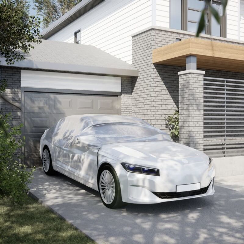 Vidaxl - Demi-housse de voiture avec crochets argenté m peva n/a