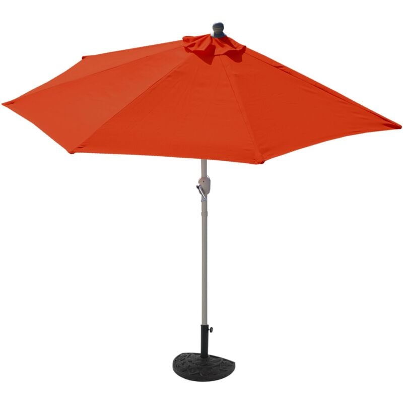 Jamais utilisé] Demi-parasol aluminium Parla pour balcon ou terrasse, ip 50+, 300cm, terracotta avec pied