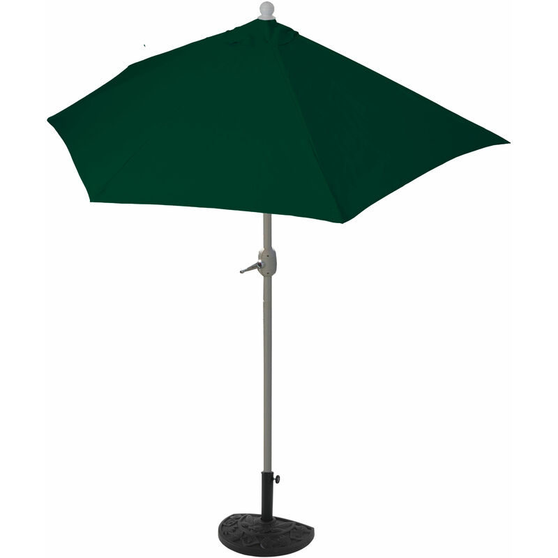 HHG - jamais utilisé] Parasol semi-circulaire Parla, demi-parasol balcon, uv 50+ polyester/alu 3kg 270cm vert avec support - green