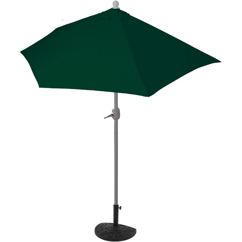 Jamais utilisé] Parasol demi-rond Parla, demi-parasol balcon, uv 50+ polyester/alu 3kg, 300cm vert avec support