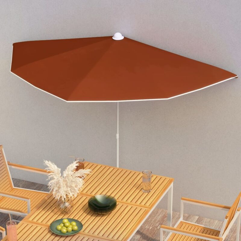 Doc&et² - Demi-parasol de jardin avec mât 180x90 cm Terre cuite - Orange
