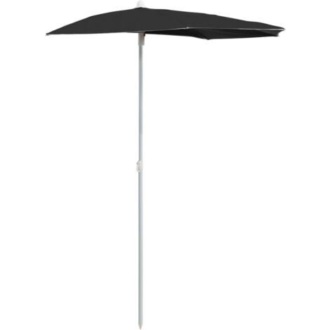 Demi-parasol de Jardin，Parasol d'extérieur avec mât 180x90 cm noir