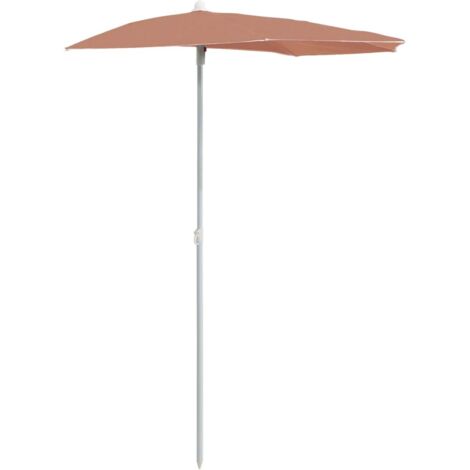 Demi-parasol de Jardin，Parasol d'extérieur avec mât 180x90 cm terre cuite