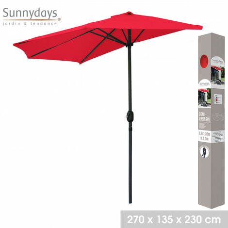 Demi-parasol ouverture manivelle - Rouge - L 270 x P 135 x H 230 cm - Livraison gratuite
