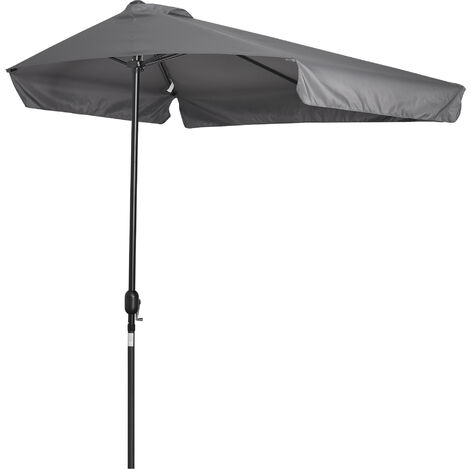 Demi parasol - parasol de balcon 5 entretoises métal dim. 2,3L x 1,3l x 2,49H m polyester haute densité gris