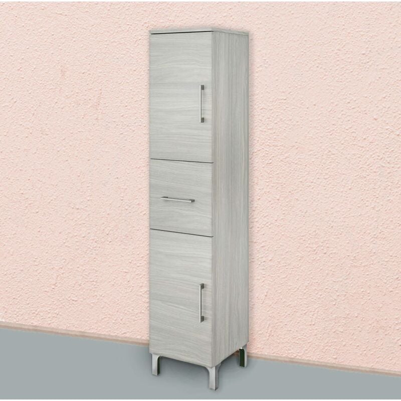 Demi-Pédestal De Salle De Bain 150Cm Tiroir Et Deux Portes Chêne Gris Rimini