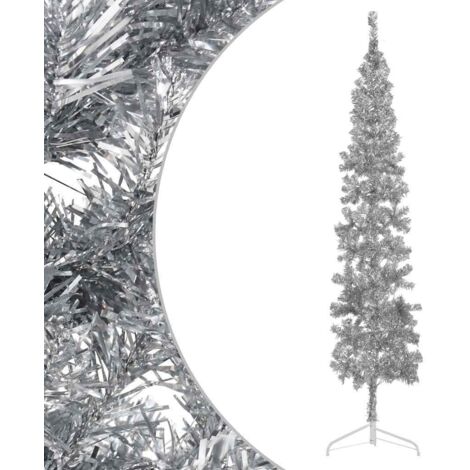 Demi Sapin de Noël  Arbre de Noël artificiel mince avec support Argenté 240 cm