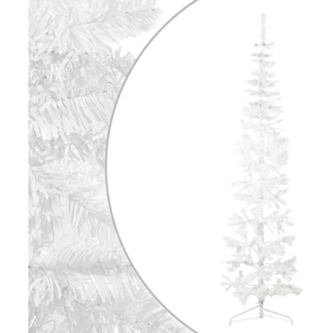 Demi Sapin de Noël  Arbre de Noël artificiel mince avec support Blanc 240 cm