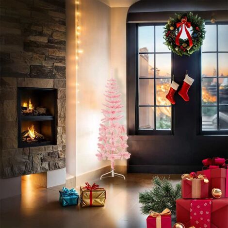 Demi Sapin de Noël  Arbre de Noël artificiel mince avec support Rose 120 cm