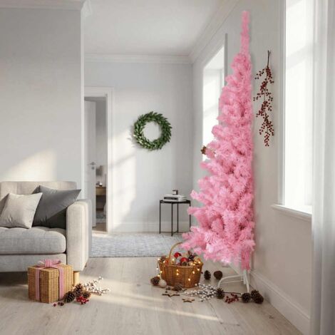 Demi Sapin de Noël artificiel  Arbre de Noël avec support Rose 240 cm PVC 99301