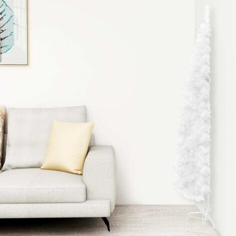 Demi Sapin de Noël artificiel  Arbre de Noël mince avec support Blanc 240 cm 36469