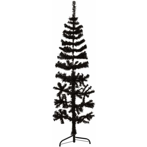 Demi Sapin de Noël artificiel  Arbre de Noël mince avec support Noir 150 cm 21054