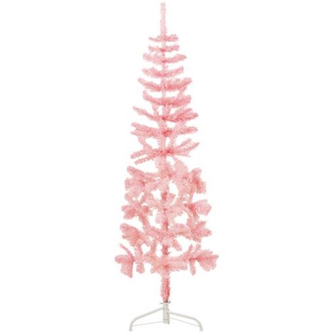 Demi Sapin de Noël artificiel  Arbre de Noël mince avec support Rose 150 cm 41482