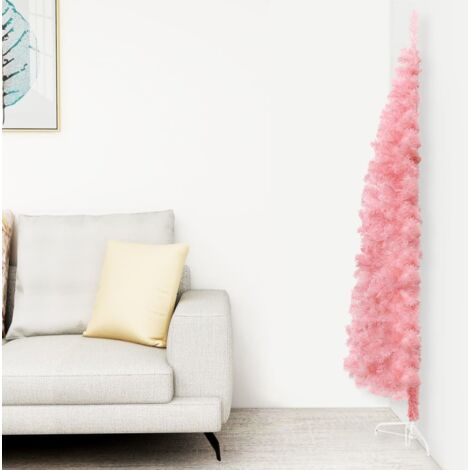 Demi Sapin de Noël artificiel  Arbre de Noël mince avec support Rose 240 cm 30878