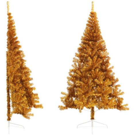 Demi sapin de Noël artificiel avec support doré 240 cm PET vidaXL