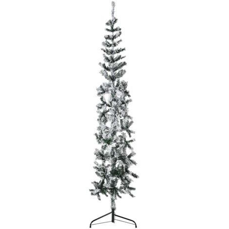 Demi sapin de Noël artificiel mince avec neige floquée-Décoration de Fête pour Noël 210 cm 127862