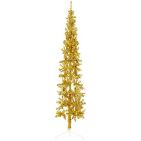 Demi sapin de Noël artificiel mince avec support-Décoration de Fête pour Noël Doré 240 cm 131647