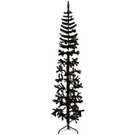 Demi sapin de Noël artificiel mince avec support-Décoration de Fête pour Noël Noir 180 cm 739849