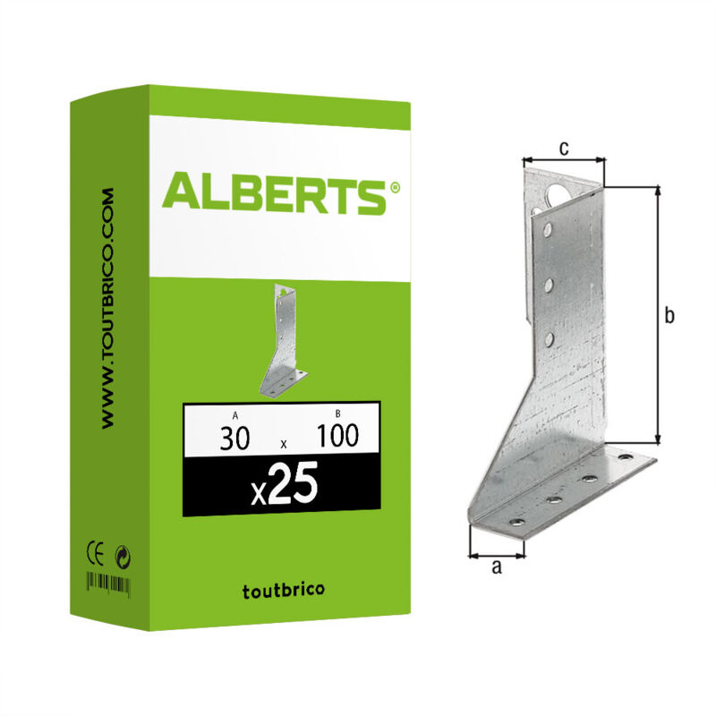Alberts - 25 supports u aile extérieure gauche 30x100mm galvanisé