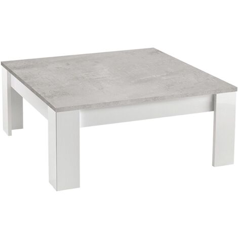 DENAE - Table Basse Carrée 100cm Laquée Blanc Brillant et Gris Marbré