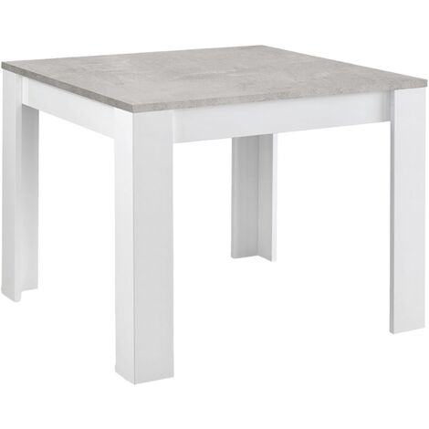 DENAE - Table Carrée 100cm Laquée Blanc Brillant et Gris Marbré