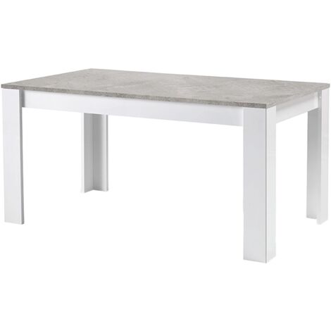 DENAE - Table Rectangulaire 160x90cm Laquée Blanc Brillant et Gris Marbré
