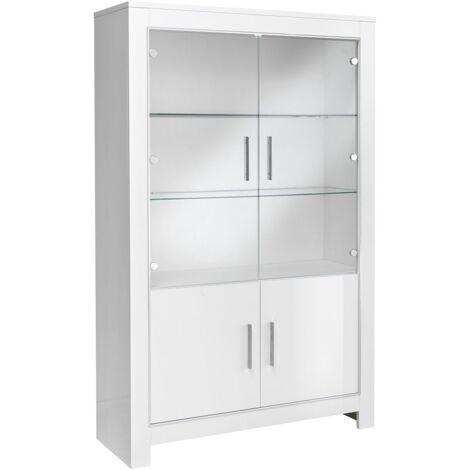 DENAE - Vitrine 4 Portes Laquée Blanc Brillant avec Eclairage Led