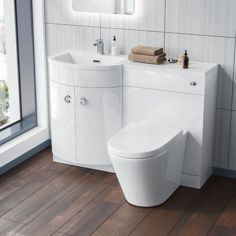 Dene Flat Pack LH Back To Wall toilet, Soft Close Toilet & Resin Basin White