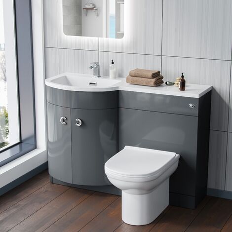 Dene 1100mm LH Bathroom Basin Combination Vanity Grey Unit - Eslo Back To Wall Toilet